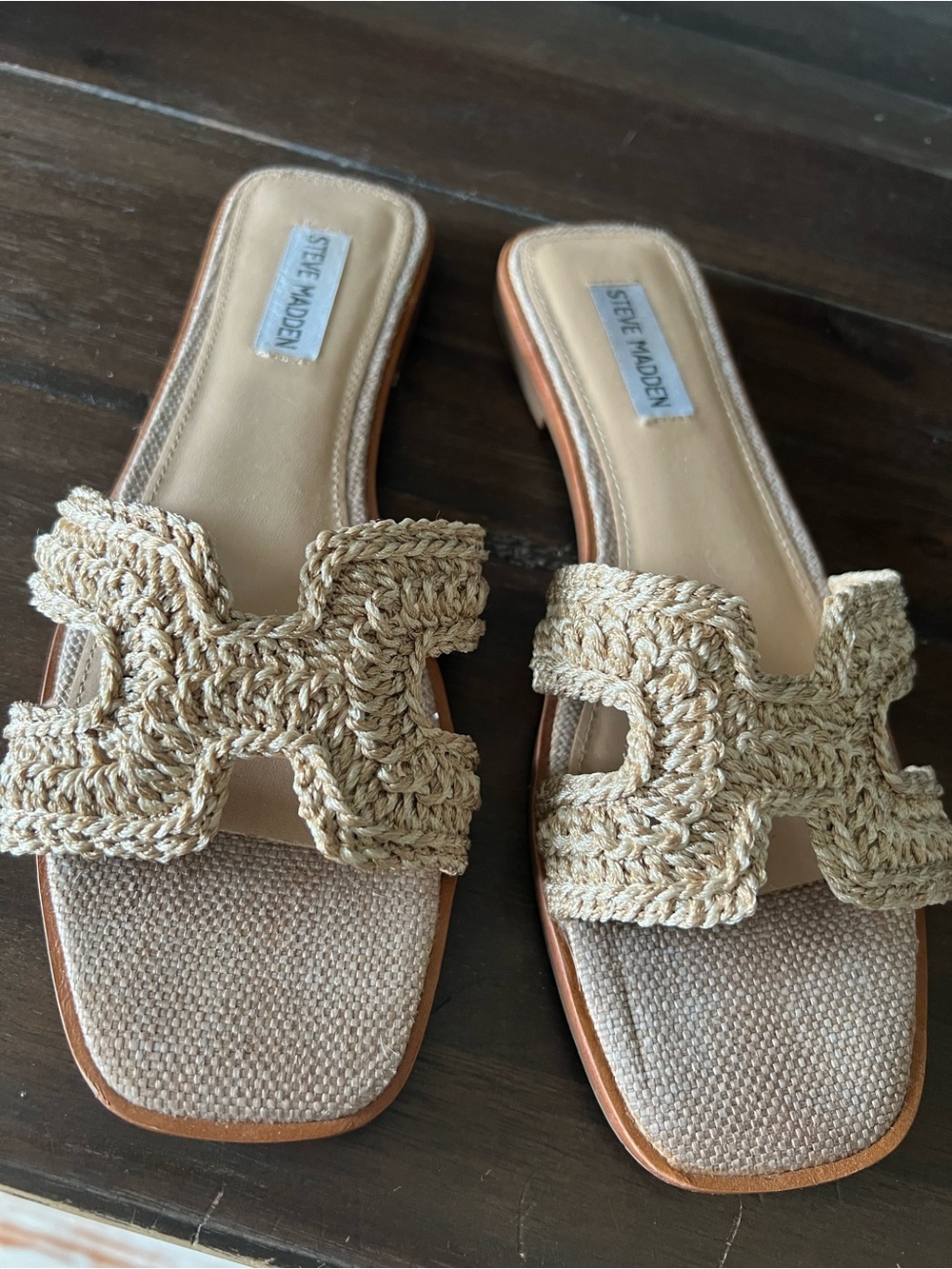 Steve Madden Natural Crochet Slide Mules